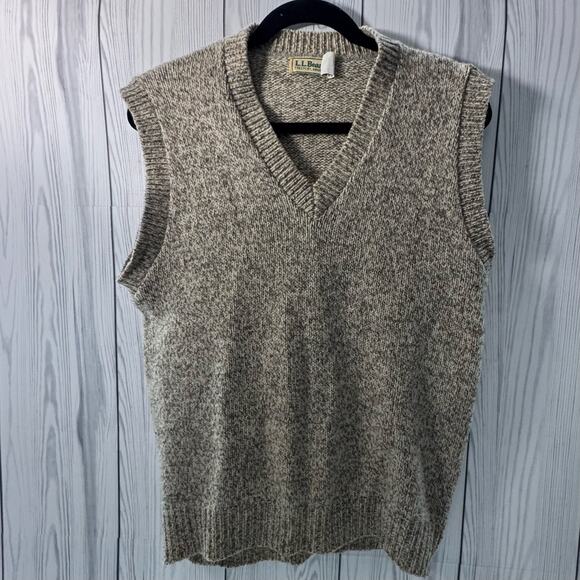 Vintage LL Bean Sweater Vest Mens Large Brown Tan Wool Blend Grandpa USA 90s - Picture 1 of 7